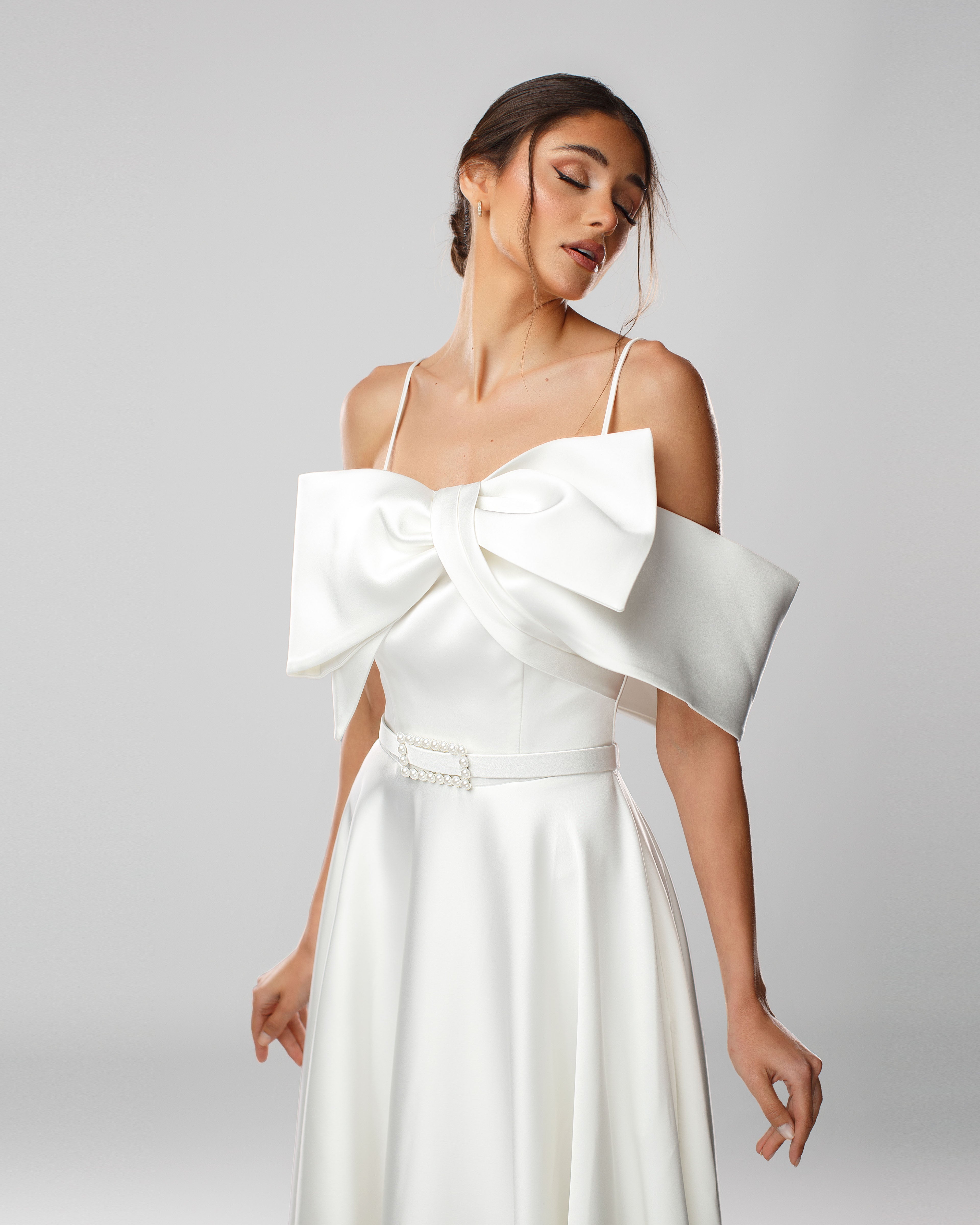Satin Maxi Dress with Large Bow and Belt