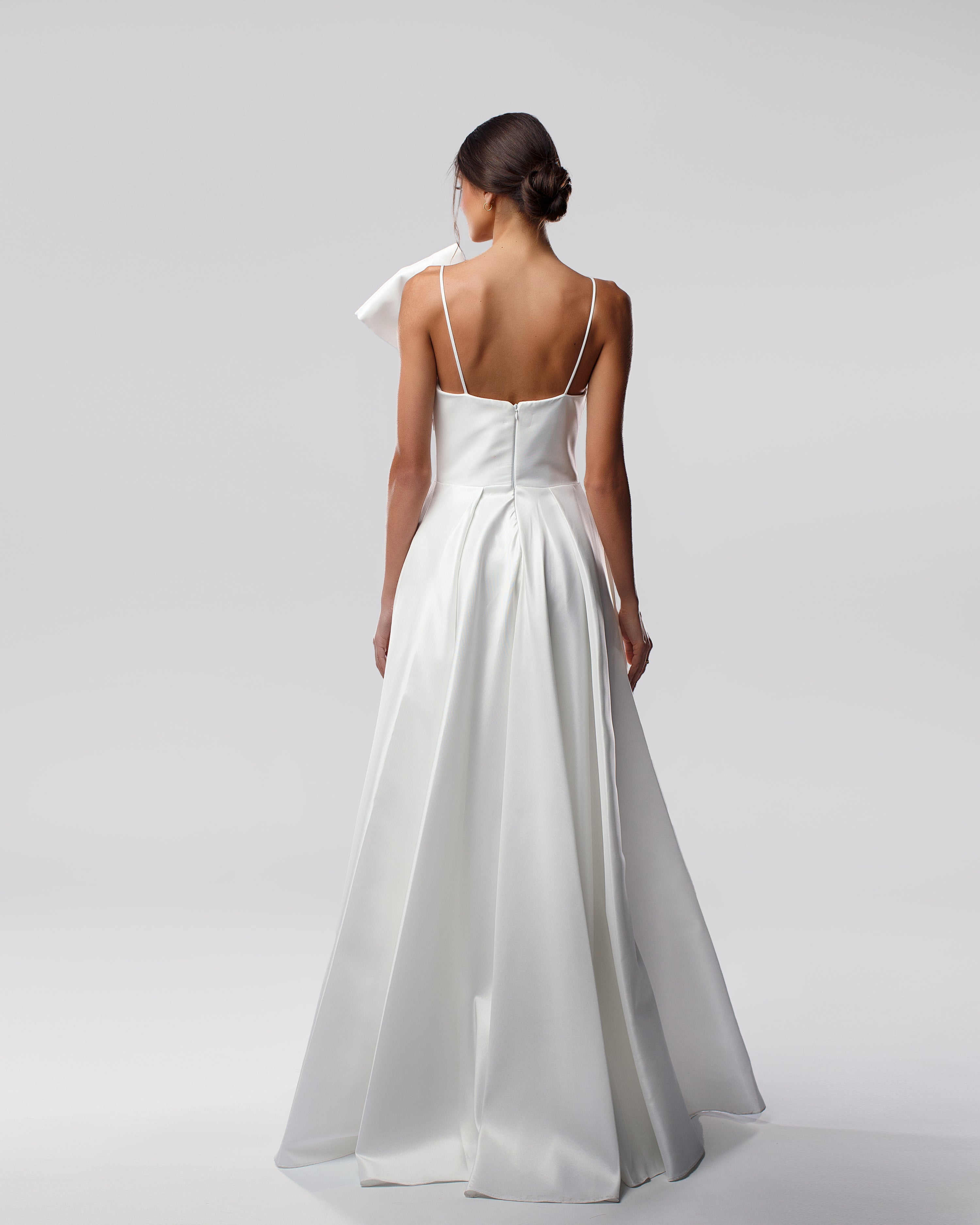 Bridal Long Dress with Large Bow and Side Slit