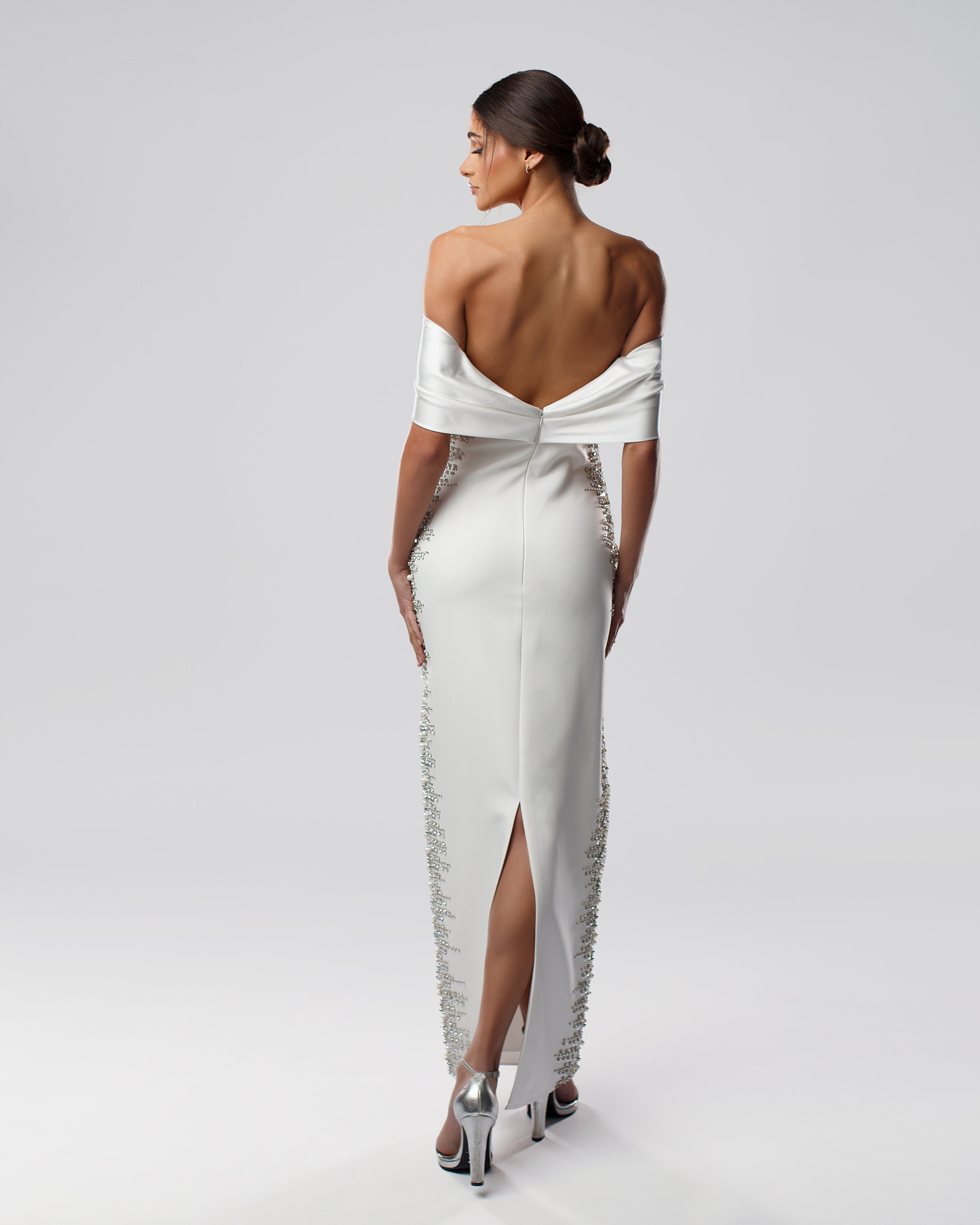 Off-shoulder maxi dress with draped satin - Back view