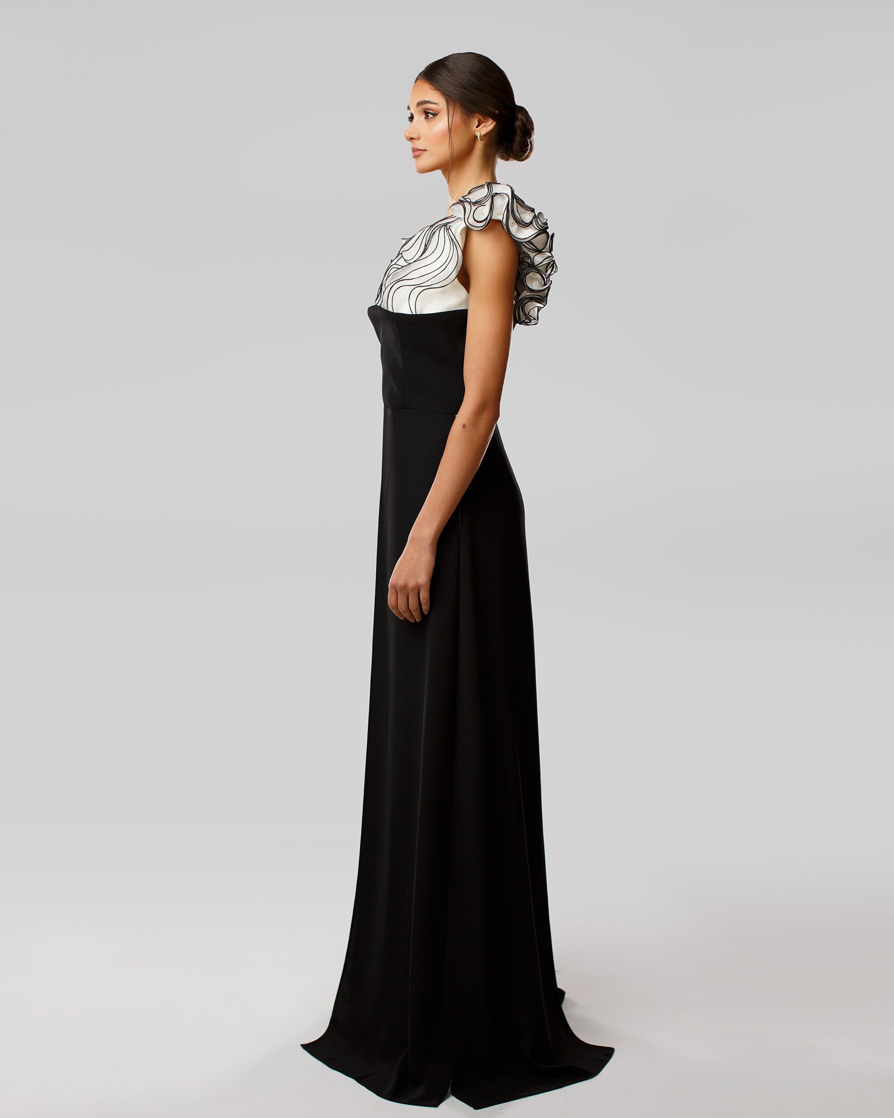 One-Shoulder Jumpsuit with Ruffled Bodice and Corset Detail