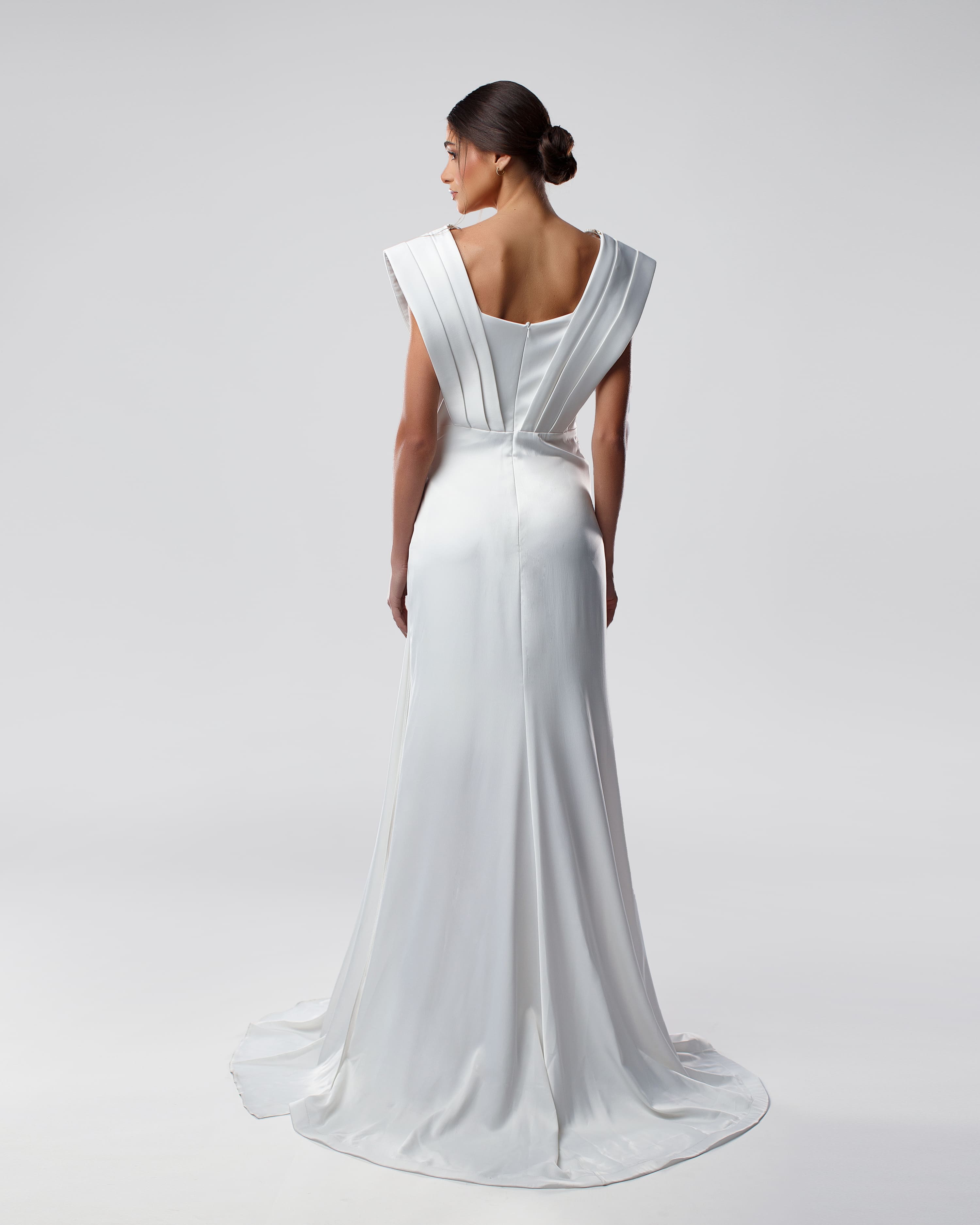 Plunging V-Neck Bridal Long Dress with Embellished Trim