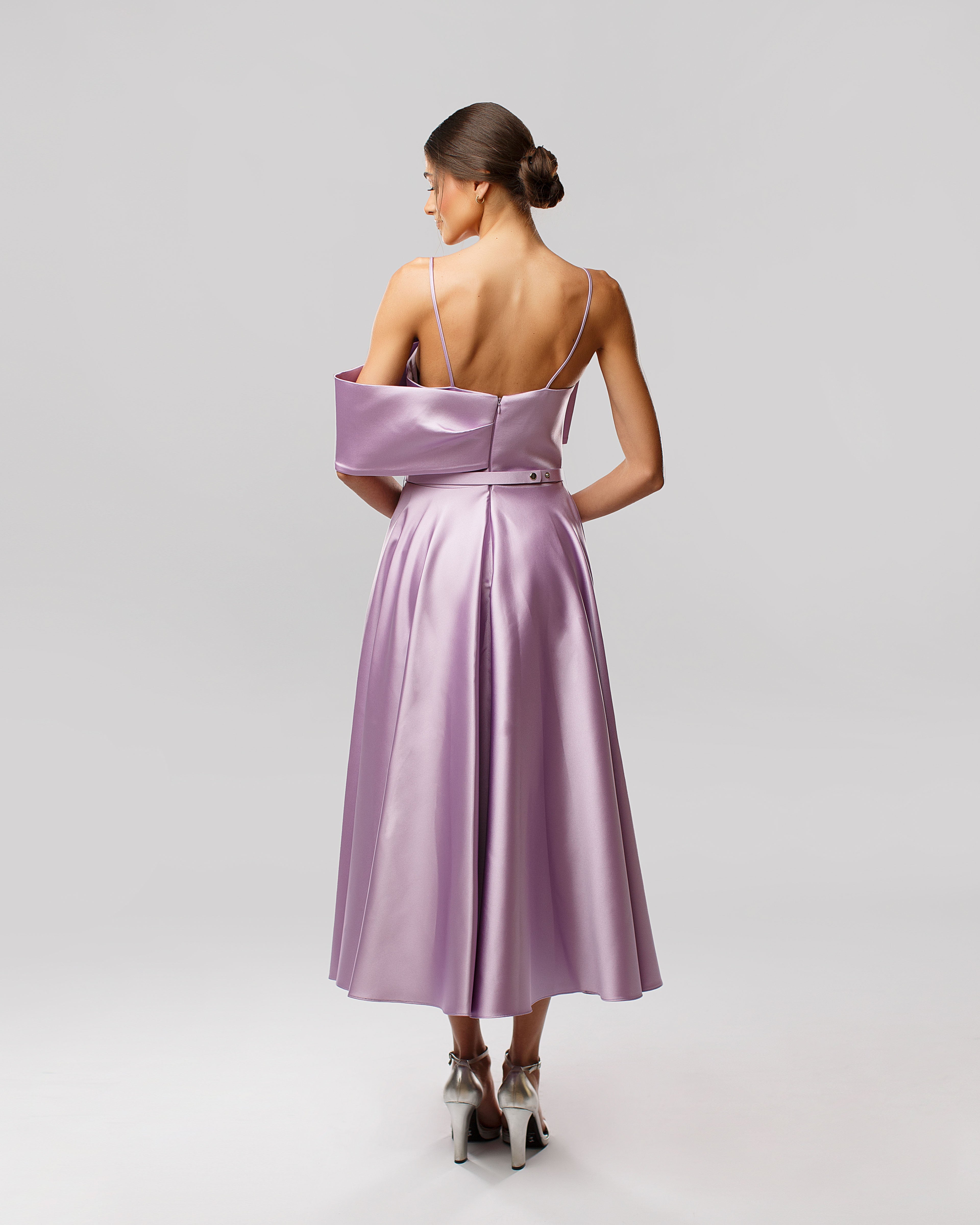 Satin Maxi Dress with Large Bow and Belt